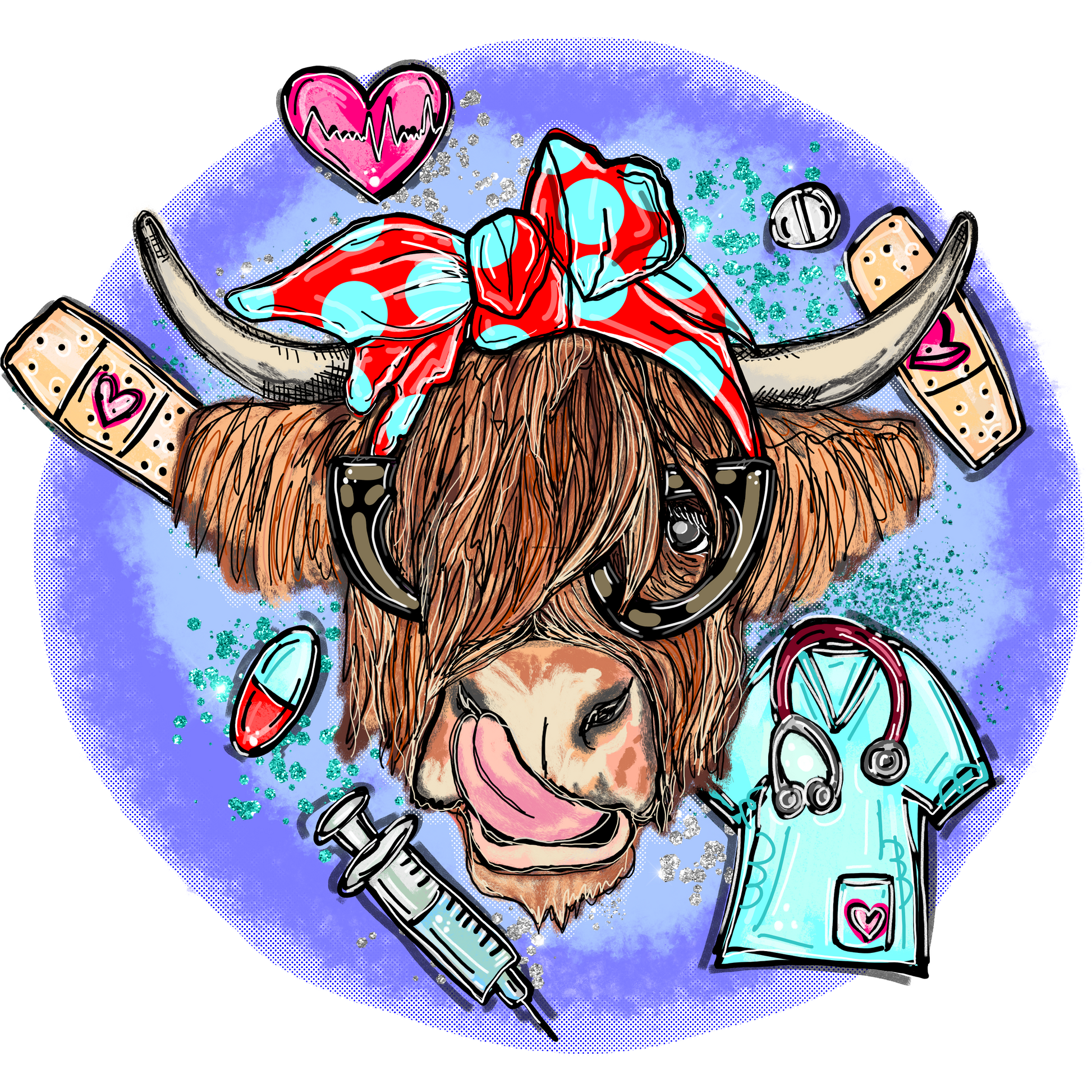 Highland Cow Nurse Full Color DTF Transfer - Pro DTF Transfers