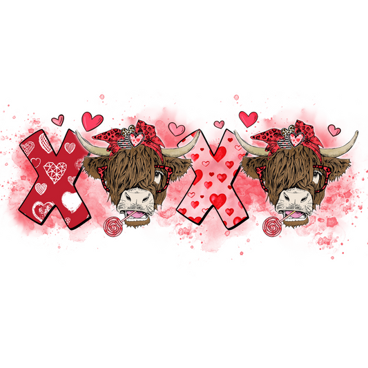 Highland Cow Valentines XOXO Full Color Transfer - Pro DTF Transfers