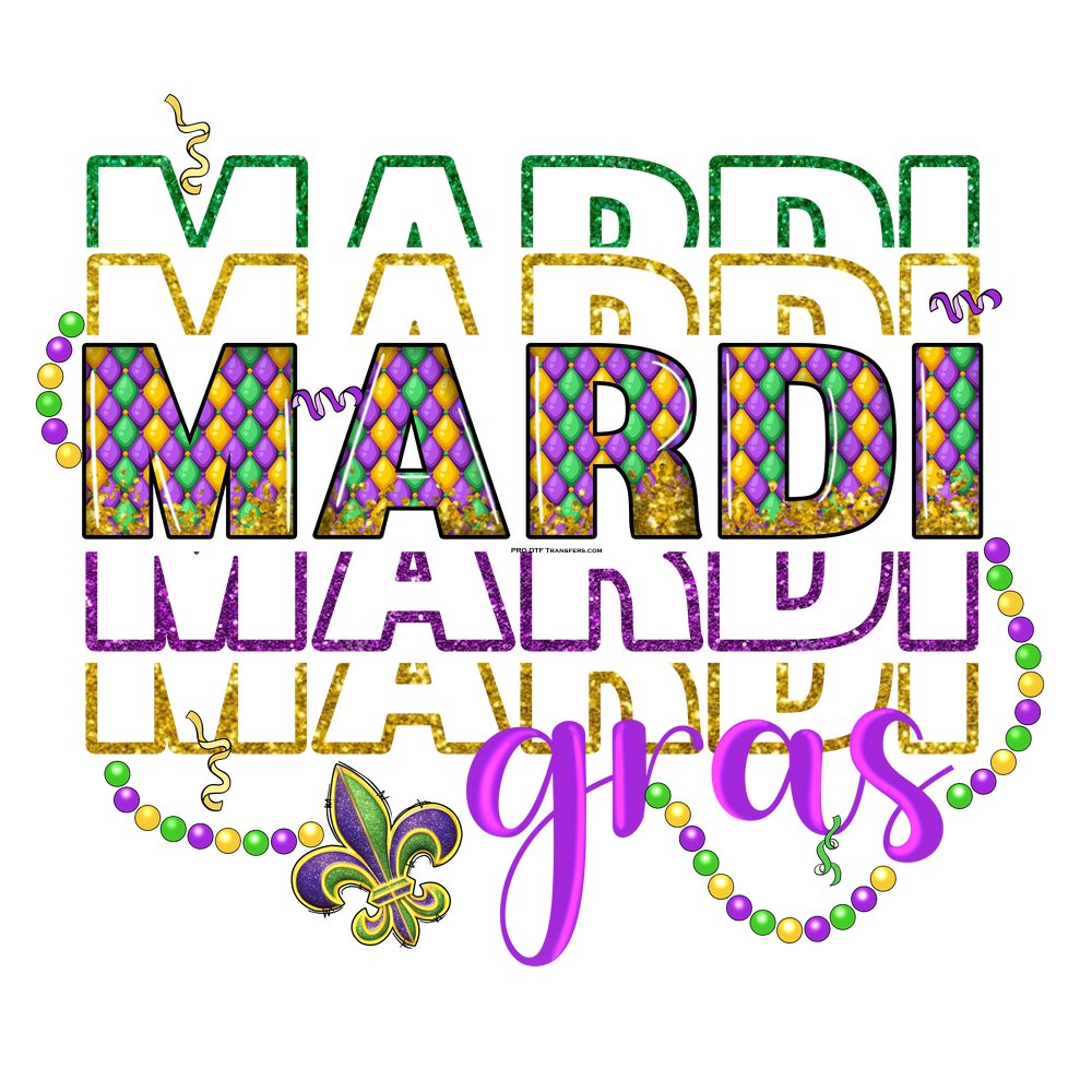 MG53 Mardi Gras Beads Mardi Gras Full Color Transfer - Pro DTF Transfers