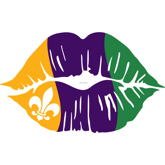 Lips Purple Green Yellow Mardi Gras Full Color Transfer - Pro DTF Transfers