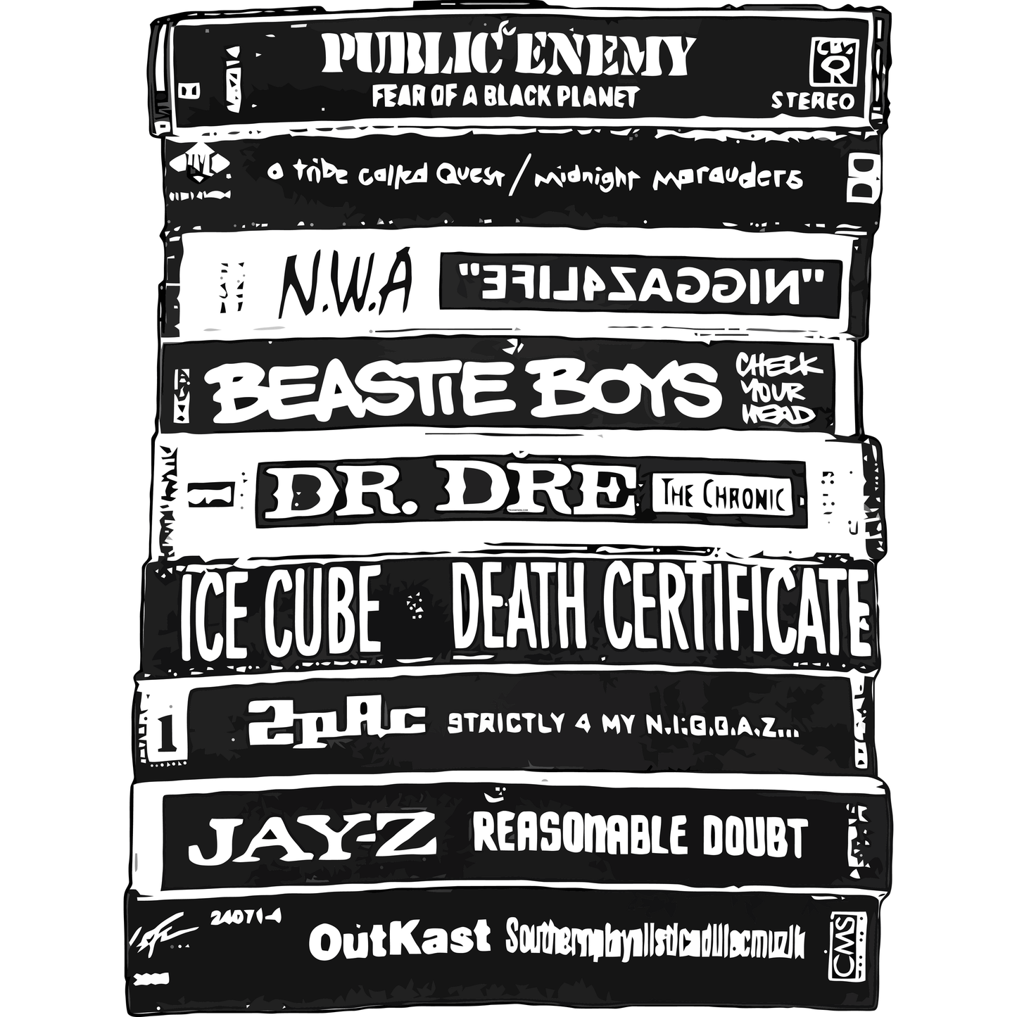 HH18 90's Rap Cassette Stack Full Color DTF Transfer - Pro DTF Transfers