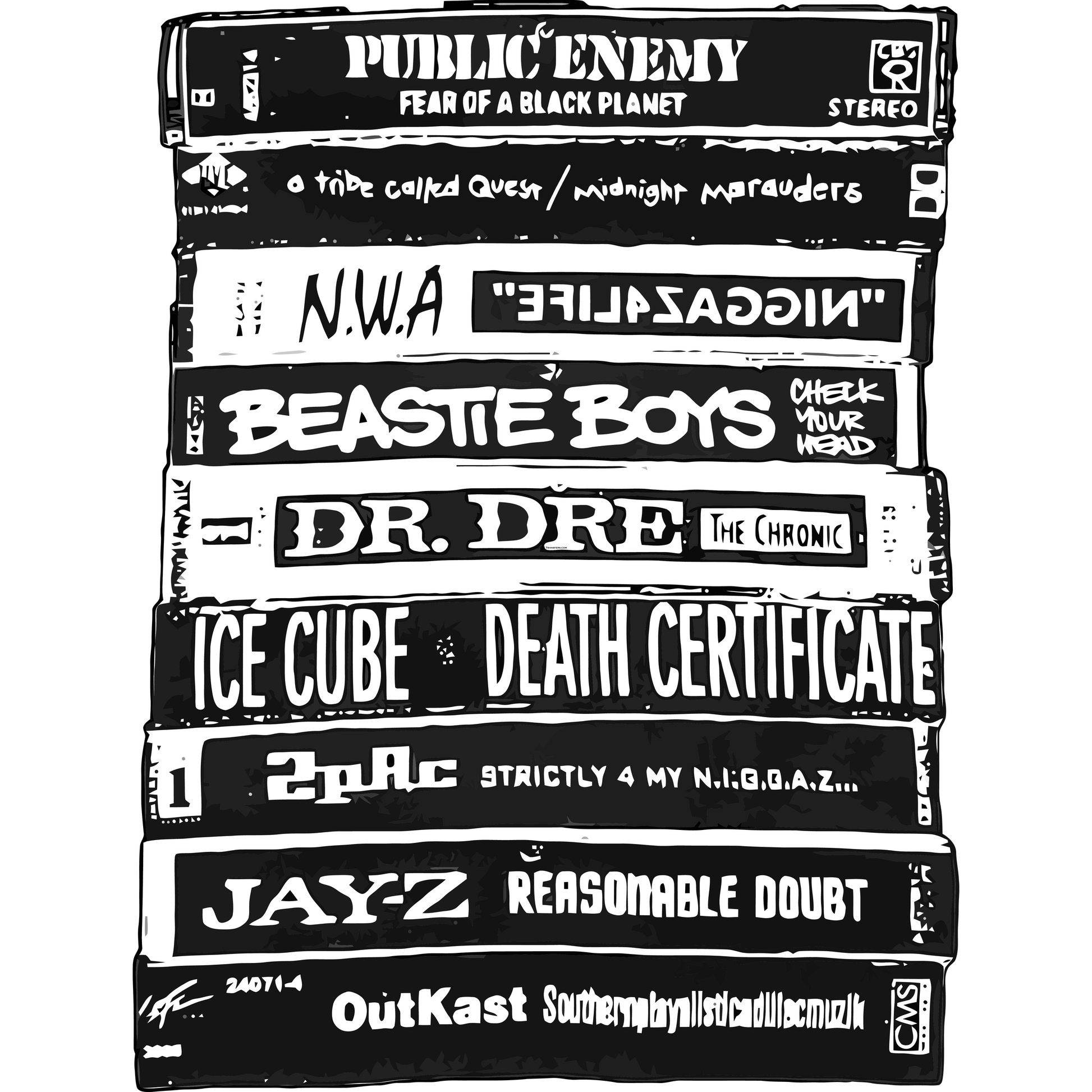 HH18 90's Rap Cassette Stack Full Color DTF Transfer | Pro DTF Transfers